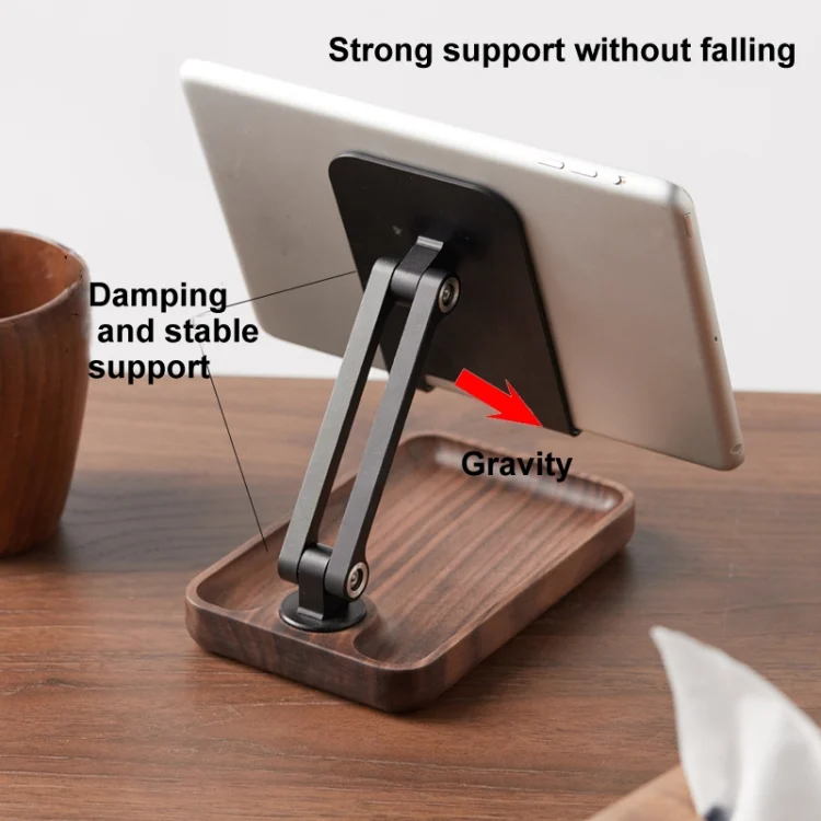 TBD06048873_B2.webp Desktop Mobile Phone Stand Lifting Folding Tablet Holder with Tray Base, Walnut, Beech Wood - Image 3