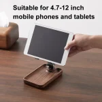 Desktop Mobile Phone Stand Lifting Folding Tablet Holder with Tray Base, Walnut, Beech Wood - Image 4