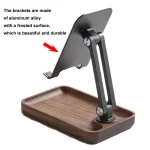 Desktop Mobile Phone Stand Lifting Folding Tablet Holder with Tray Base, Walnut, Beech Wood - Image 5