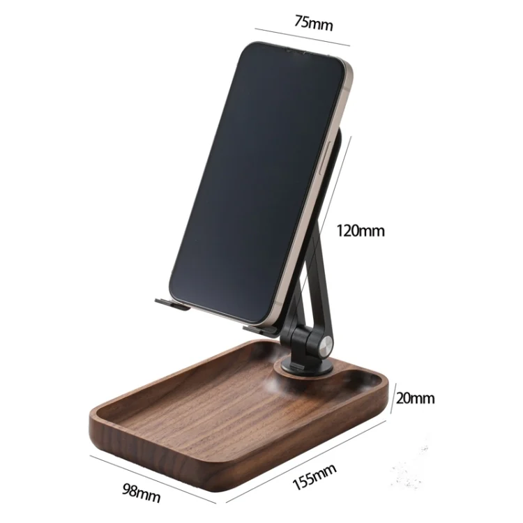 TBD06048873_B8.webp Desktop Mobile Phone Stand Lifting Folding Tablet Holder with Tray Base, Walnut, Beech Wood - Image 9