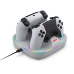 For PS5 Controller Dual Charger Charging Stand Docking Station With RGB Ambient Light, White, White Black - Image 2