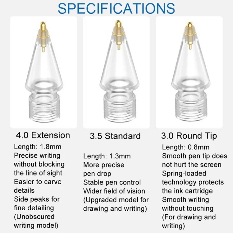 TBD06054339_B1.webp For Apple Pencil Series Replacement Nibs Modified Nibs, 4.0 Extended White Shell Silver Tip, 3.5 Standard White Shell Silver Tip, 3.0 Round Head White Shell Silver Tip... - Image 2