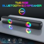 T-WOLF B320 TWS RGB Bluetooth 5.0 Speaker Desktop Soundbar Subwoofer Support USB / AUX / TF / FM, B320 - Image 3