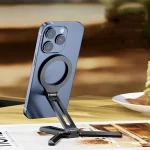 Foldable Magnet Tripod Desk Mount Phone Handle Smartphone Bracket, Silver - Image 2
