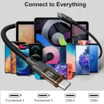QGeeM USB4 Type-C PD 240W Fast Charging Cable With Digital Display, 40Gbps Data Transfer, 8K 60Hz Video Output For Laptop/Phone/Tablet, 1m - Image 6