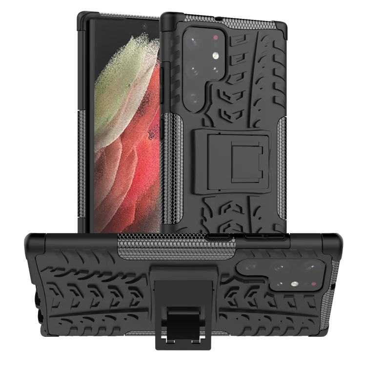 Tire Texture TPU + PC Phone Case with Holder, For Samsung Galaxy S22 Ultra 5G, For Samsung Galaxy M52 5G
