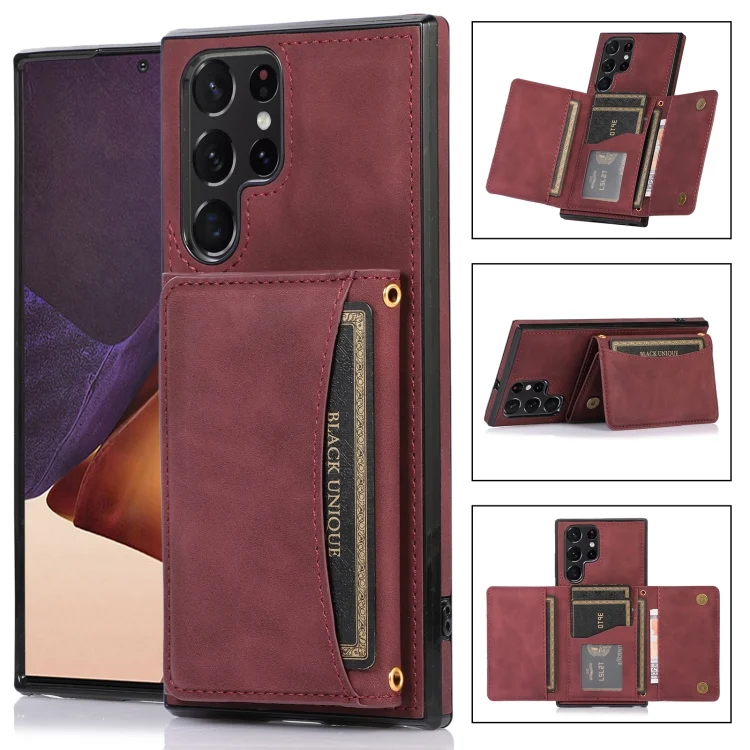 Three-fold Leather Phone Case with Card Slot & Wallet & Holder, For Samsung Galaxy S22 Ultra