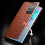 QIALINO Crocodile Pattern Genuine Leather Phone Case, For Samsung Galaxy Z Flip4, For Samsung Galaxy Z Fold3 5G/W22 5G, For Samsung Galaxy S22 5G, For Samsung Galaxy S22+ 5G... - Image 4