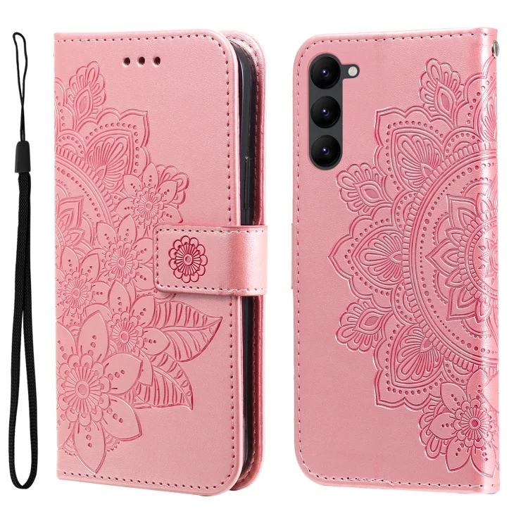 7-petal Flowers Embossing Leather Phone Case, For Samsung Galaxy S23 5G, For Samsung Galaxy S23+ 5G, For Samsung Galaxy S23 Ultra 5G