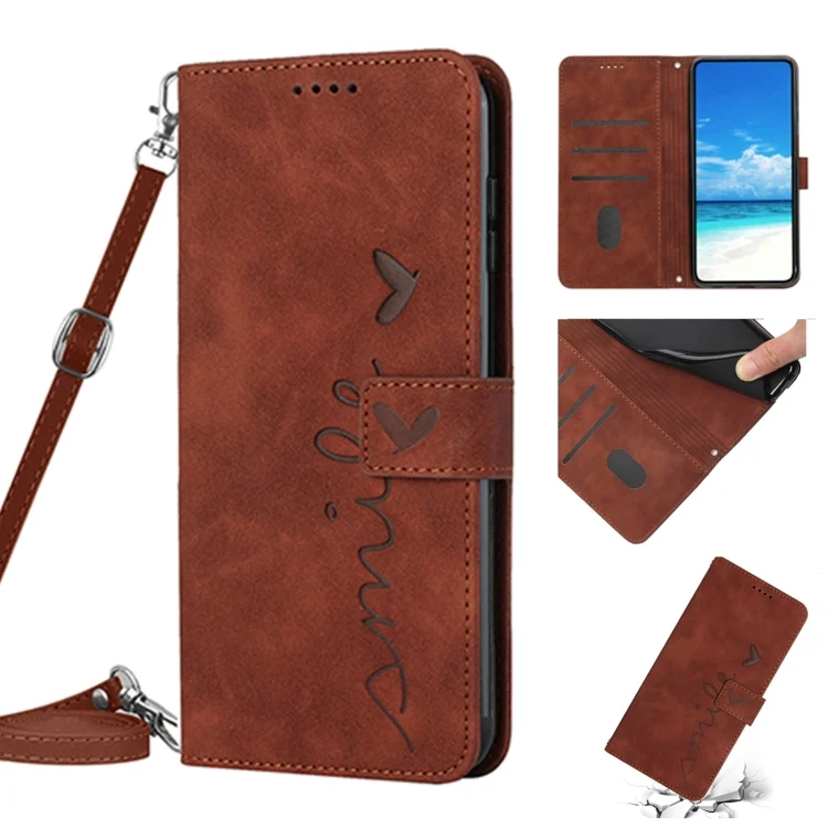 Skin Feel Heart Pattern Leather Phone Case With Lanyard, For Samsung Galaxy S23 Ultra 5G