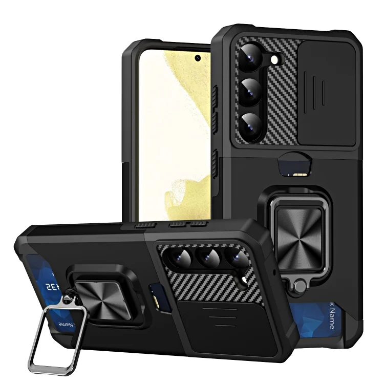 Sliding Camshield Phone Case with Ring Holder & Card Slot, For Samsung Galaxy S23 5G, For Samsung Galaxy S23+ 5G