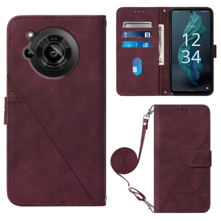 Crossbody 3D Embossed Flip Leather Phone Case, For Sharp Aquos R7 / P7, For Sharp Aquos V6 Plus / V6, For Sharp Aquos Sense7 Plus