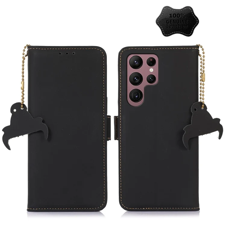 Genuine Leather Magnetic RFID Leather Phone Case, For Samsung Galaxy S23 Ultra 5G