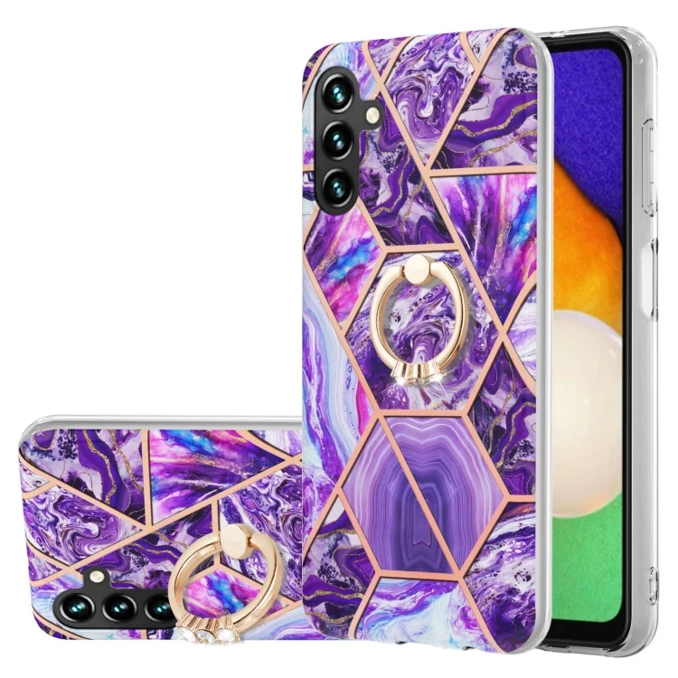 Splicing Marble Flower IMD TPU Phone Case Ring Holder, For Samsung Galaxy A14 5G