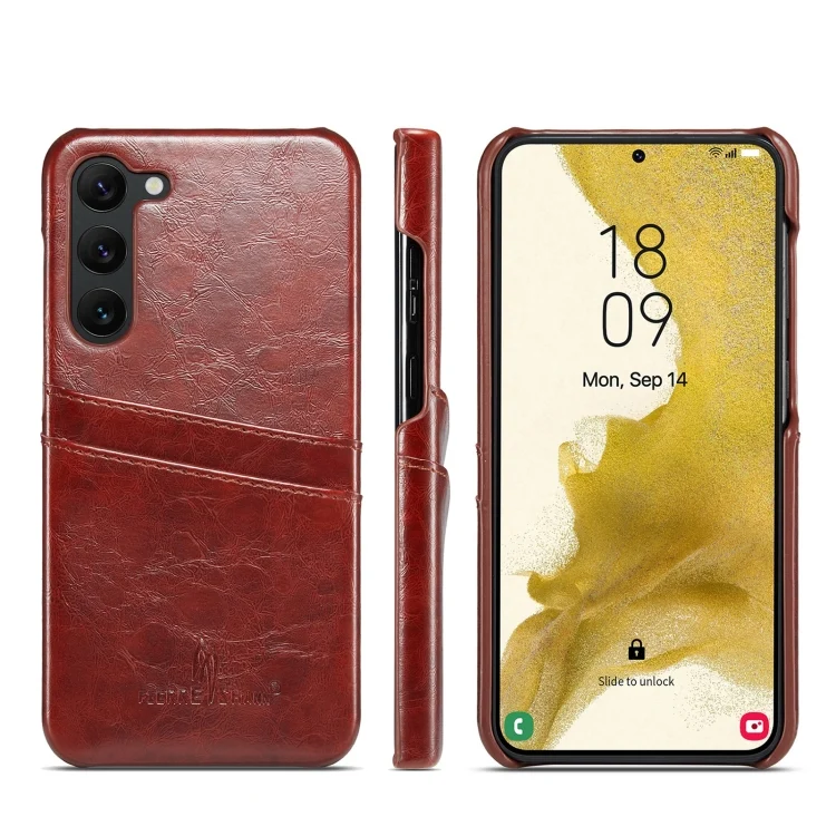 Fierre Shann Oil Wax Texture Leather Phone Case with Card Slots, For Samsung Galaxy S23 5G, For Samsung Galaxy S23+ 5G, For Samsung Galaxy S23 Ultra 5G