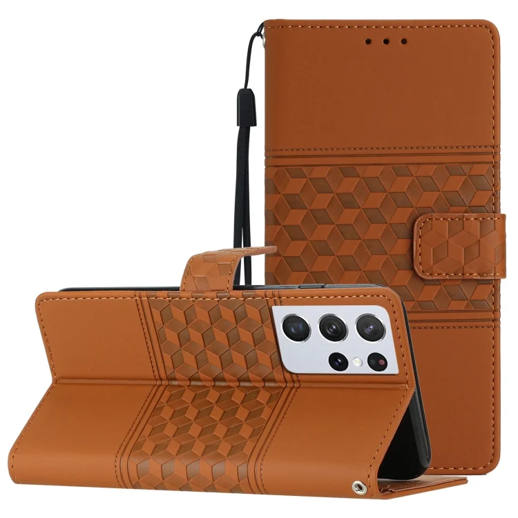 Diamond Embossed Skin Feel Leather Phone Case with Lanyard, For Samsung Galaxy S21 Ultra 5G, For Samsung Galaxy S22 5G, For Samsung Galaxy S22+ 5G