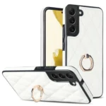 Rhombic PU Leather Phone Case with Ring Holder, For Samsung Galaxy S22+ 5G, For Samsung Galaxy S22 Ultra 5G