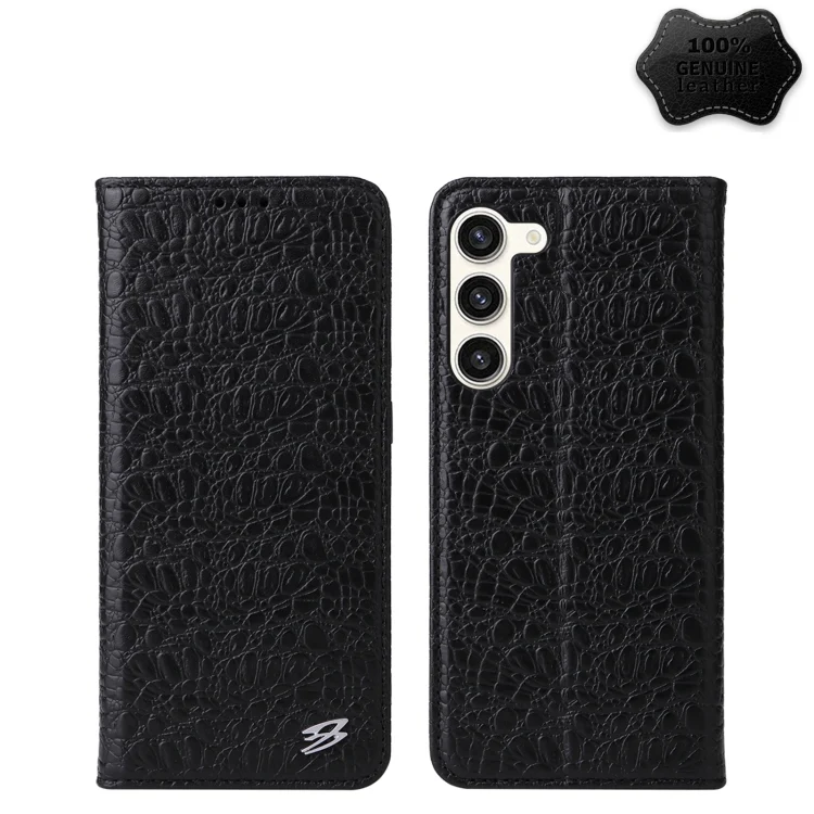 Fierre Shann Crocodile Texture Magnetic Genuine Leather Phone Case, For Samsung Galaxy S23 5G, For Samsung Galaxy S23+ 5G, For Samsung Galaxy S23 Ultra 5G