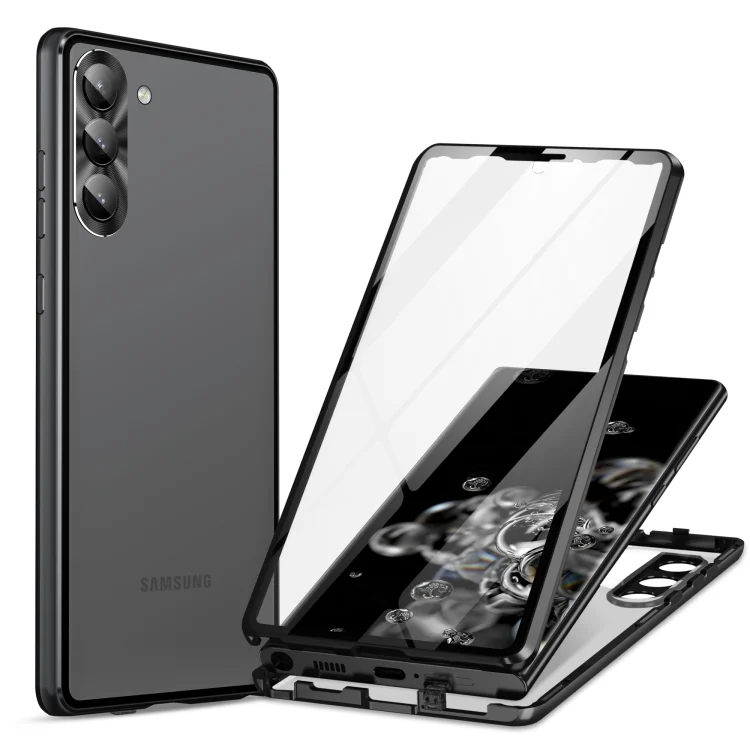 HD Full Cover Magnetic Metal Tempered Glass Phone Case, For Samsung Galaxy S23 5G, For Samsung Galaxy S23+ 5G, For Samsung Galaxy S23 Ultra 5G