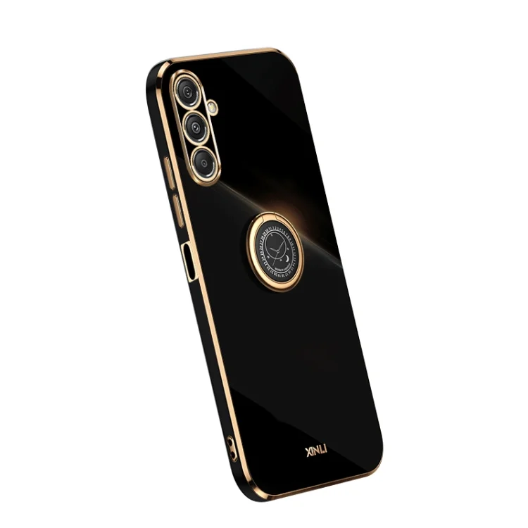 XINLI Straight Edge 6D Electroplate TPU Phone Case with Ring Holder, For Samsung Galaxy M34 5G, For Samsung Galaxy A25 5G