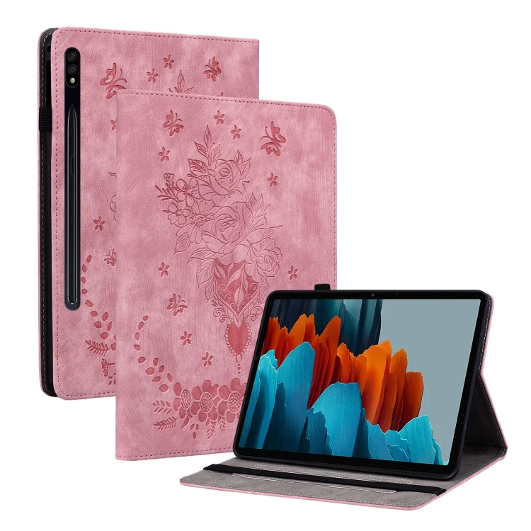 EDA004722707A.webp Butterfly Rose Embossed Leather Tablet Case, For Samsung Galaxy Tab S9+, For Samsung Galaxy Tab S8+ / S7+ / S7 FE, For Samsung Galaxy Tab S7 / S8 - Image 1