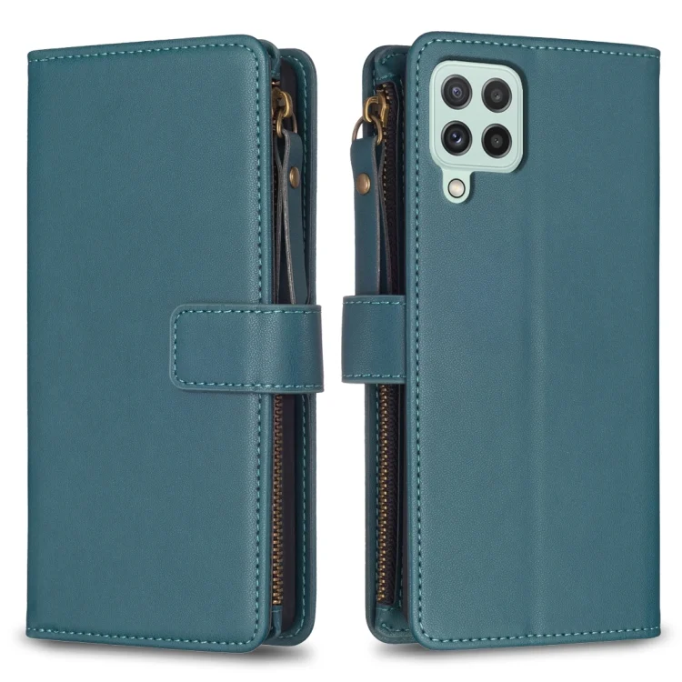 9 Card Slots Zipper Wallet Leather Flip Phone Case, For Samsung Galaxy A22 4G, For Samsung Galaxy A22 5G, For Samsung Galaxy S21 FE 5G