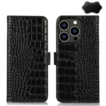 Crocodile Top Layer Cowhide Leather Phone Case, For iPhone 15 Pro, For iPhone 15 Plus, For iPhone 15