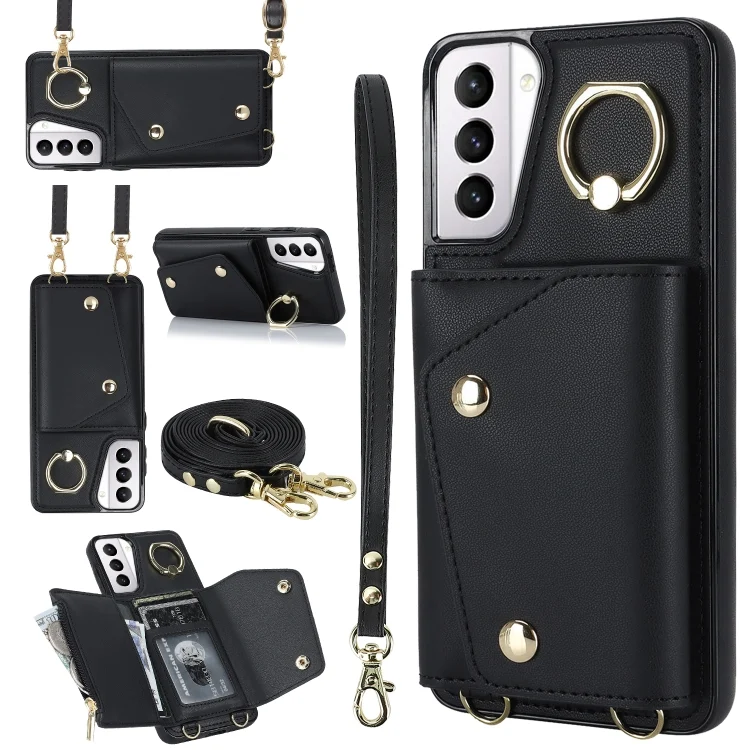 Zipper Card Bag Phone Case with Dual Lanyard, For Samsung Galaxy S21+ 5G, For Samsung Galaxy S21 Ultra 5G