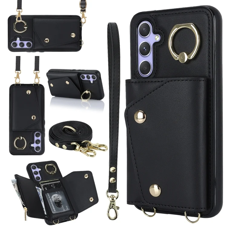 Zipper Card Bag Phone Case with Dual Lanyard, For Samsung Galaxy A14 5G / 4G, For Samsung Galaxy A54 5G, For Samsung Galaxy S23 Ultra 5G
