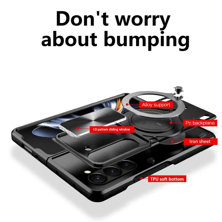 EDA004873202A_2.webp CD Texture Sliding Camshield Magnetic Holder Phone Case, For Samsung Galaxy Z Fold7, For Samsung Galaxy Z Fold5 - Image 3