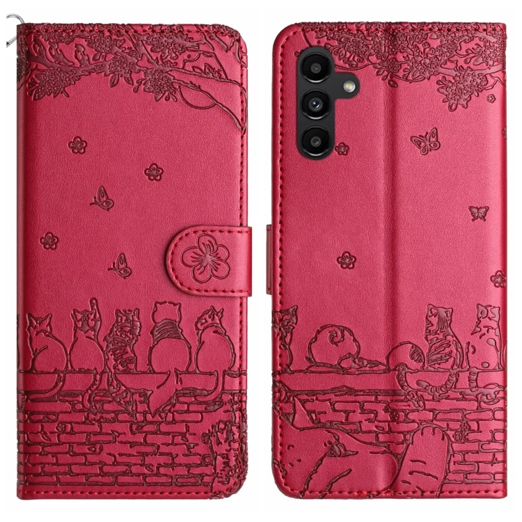 Cat Embossing Pattern Leather Phone Case with Lanyard, For Samsung Galaxy A35, For Samsung Galaxy A54, For Samsung Galaxy A05s, For Samsung Galaxy A15
