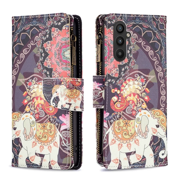 Colored Drawing Pattern Zipper Leather Phone Case, For Samsung Galaxy A25 5G, For Samsung Galaxy S24+ 5G