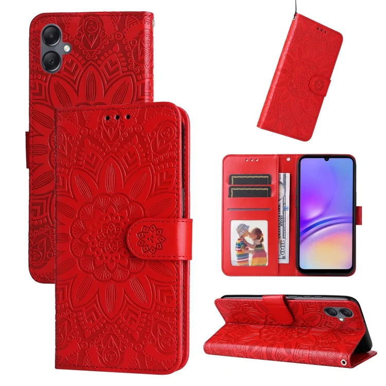 Embossed Sunflower Leather Phone Case, For Samsung Galaxy A05, For Samsung Galaxy A05s, For Samsung Galaxy M34 5G, For Samsung Galaxy A25 5G Global