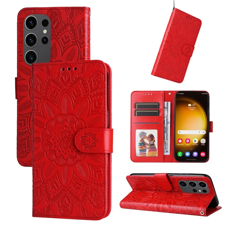 Embossed Sunflower Leather Phone Case, For Samsung Galaxy S24 Ultra, For Samsung Galaxy S24+, For Samsung Galaxy S24, For Samsung Galaxy A15