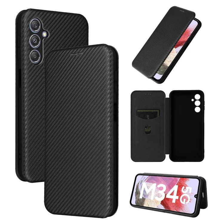 EDA005101803A.webp Carbon Fiber Texture Flip Leather Phone Case, For Samsung Galaxy M34 5G, For Samsung Galaxy A25 5G, For Samsung Galaxy S23 FE 5G - Image 1