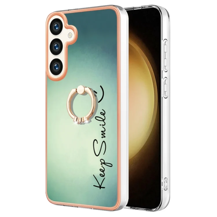 Electroplating Dual-side IMD Phone Case with Ring Holder, For Samsung Galaxy S24+ 5G, For Samsung Galaxy S24 5G