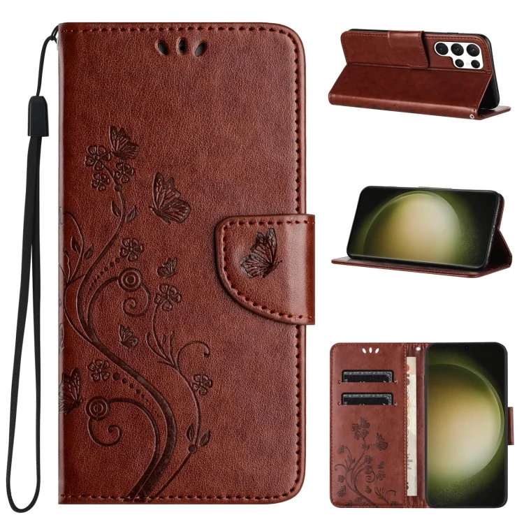 Butterfly Flower Pattern Flip Leather Phone Case, For Samsung Galaxy S24 Ultra 5G, For Samsung Galaxy S24+ 5G