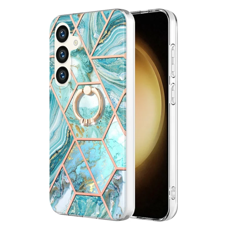 Splicing Marble Flower IMD TPU Phone Case Ring Holder, For Samsung Galaxy S24 5G, For Samsung Galaxy S23 FE 5G