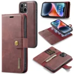 DG.MING Crazy Horse Texture Detachable Magnetic Leather Phone Case, For iPhone 15