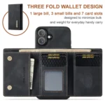 DG.MING M1 Series 3-Fold Multi Card Wallet Leather Phone Case, For iPhone 16, For iPhone 15 Pro Max, For iPhone 15 Pro, For iPhone 15 Plus - Image 2