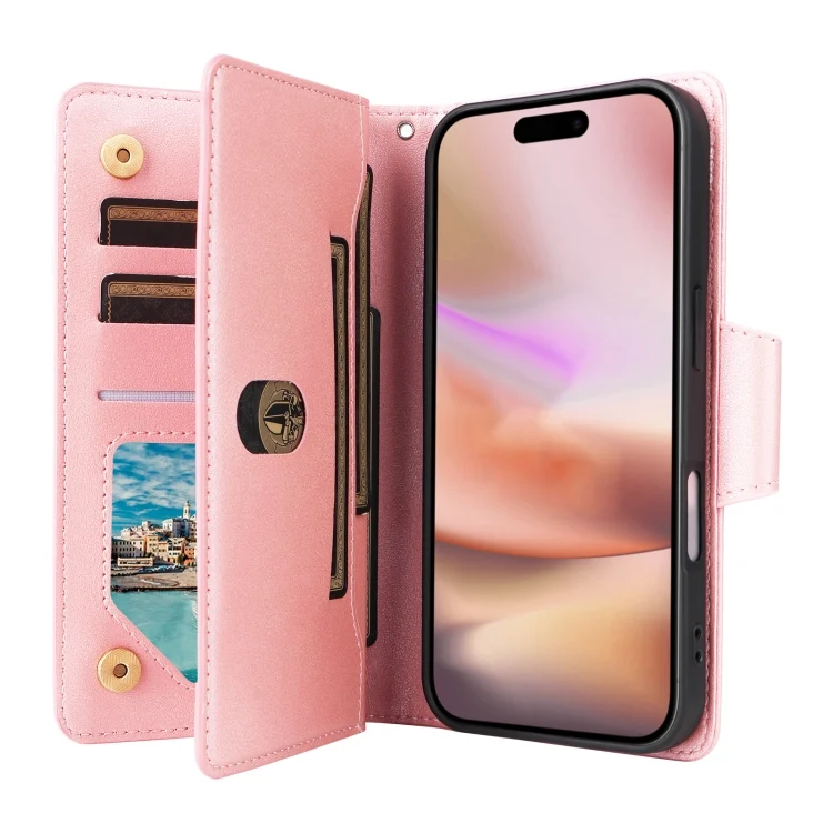EDA005483305A_4.webp Rivet Buckle 9 Cards Three Fold Leather Phone Case, For iPhone 16, For iPhone 15 Pro Max, For iPhone 15 Pro, For iPhone 15 Plus - Image 5