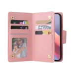 Rivet Buckle 9 Cards Three Fold Leather Phone Case, For iPhone 16e, For iPhone 16 Pro Max, For iPhone 16 Pro, For iPhone 16 Plus - Image 4