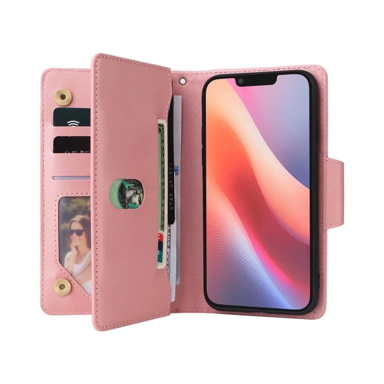 EDA005483309A_4.webp Rivet Buckle 9 Cards Three Fold Leather Phone Case, For iPhone 16e, For iPhone 16 Pro Max, For iPhone 16 Pro, For iPhone 16 Plus - Image 5