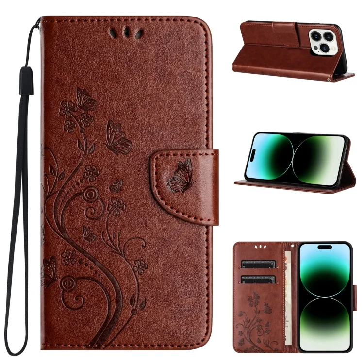 Butterfly Flower Pattern Flip Leather Phone Case, For iPhone 15 Pro, For iPhone 15 Plus