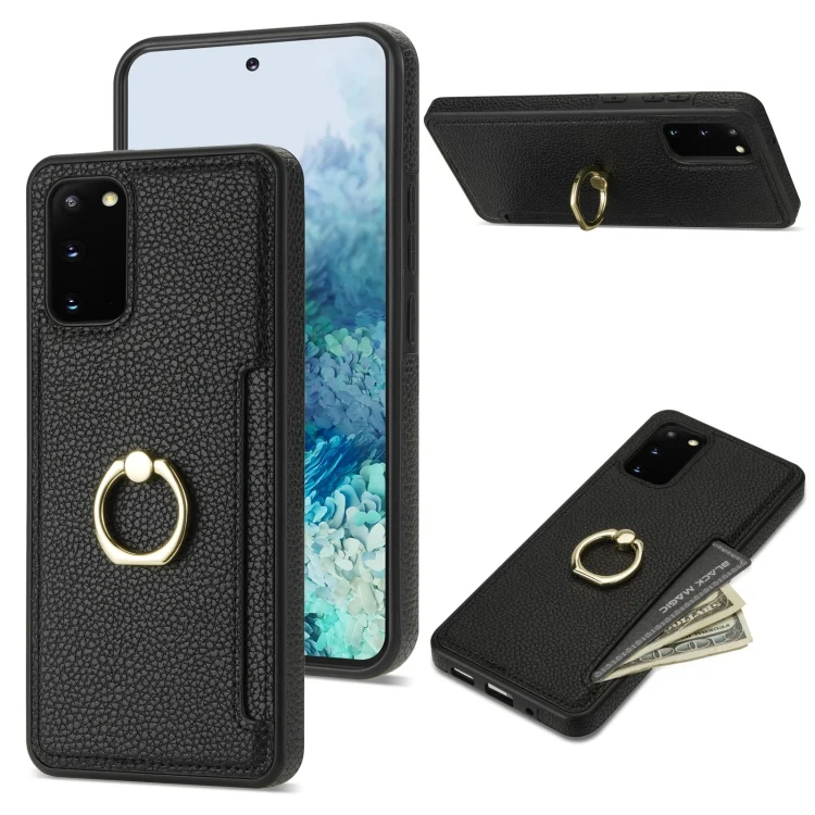 Ring Card Litchi Leather Back Phone Case, For Samsung Galaxy S20, For Samsung Galaxy S20+, For Samsung Galaxy A51 4G
