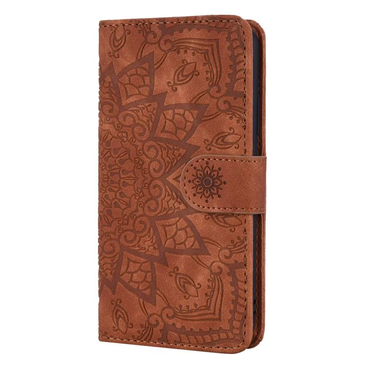 EDA005750509A_1.webp Mandala Embossed Dual-Fold Calf Leather Phone Case, For iPhone 16e, For iPhone 16 Pro, For iPhone 16 Pro Max, For iPhone 16 Plus - Image 2