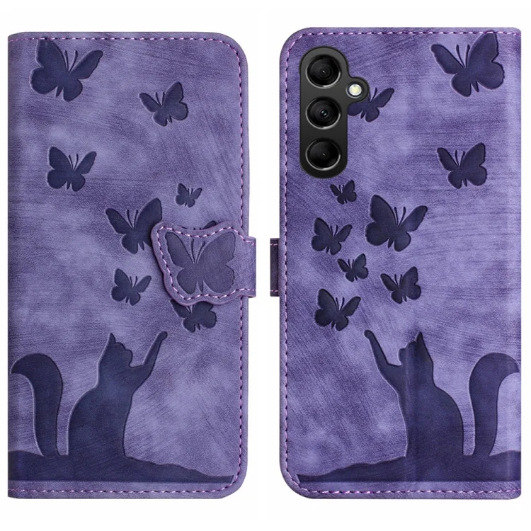 Butterfly Cat Embossing Flip Leather Phone Case, For Samsung Galaxy A55, For Samsung Galaxy A35, For Samsung Galaxy S24 Ultra 5G, For Samsung Galaxy S24+ 5G