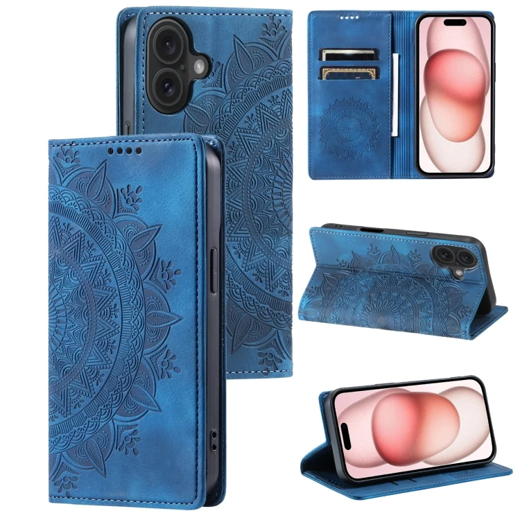 Totem Embossed Magnetic Leather Phone Case, For iPhone 16 Plus, For iPhone 16, For iPhone 15 Pro Max