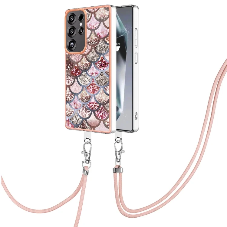 Electroplating Pattern IMD TPU Shockproof Case with Neck Lanyard, For Samsung Galaxy S25 Ultra 5G, For Samsung Galaxy S24 FE 5G, For Samsung Galaxy S24 Ultra 5G