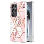 Electroplating Splicing Marble Flower Pattern TPU Shockproof Case with Rhinestone Ring Holder, For Samsung Galaxy S25 Ultra 5G, For Samsung Galaxy S24 Ultra 5G, For Samsung Galaxy S24+ 5G...